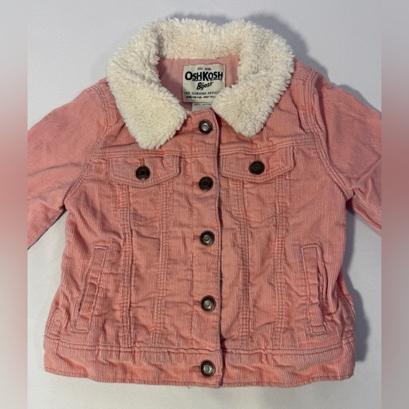 OshKosh Girls Pink Corduroy Jacket Sherpa Lined Faux Fur 4T Button Front Coat - Picture 3 of 15